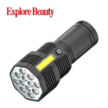 Мощный светодиодный фонарик, тактический фонарь, перезаряжаемый через USB, COB Фонарик, 4 режима, Водонепроницаемая лампа, Ультра яркий фонарь для кемпинга