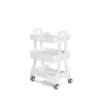 3-ярусная тележка на колесиках с выдвижными ящиками Тележка для салона красоты с ручкой и запирающимися колесами