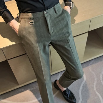 Новый однотонный костюм в британском стиле, брюки с высокой талией, мужская деловая Официальная одежда, Высококачественные Тонкие Повседневные офисные брюки 36-28